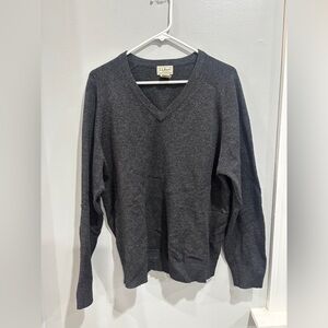 LL BEAN Men’s Large‎ 100% Lambs Wool Sweater Gray V-Neck
